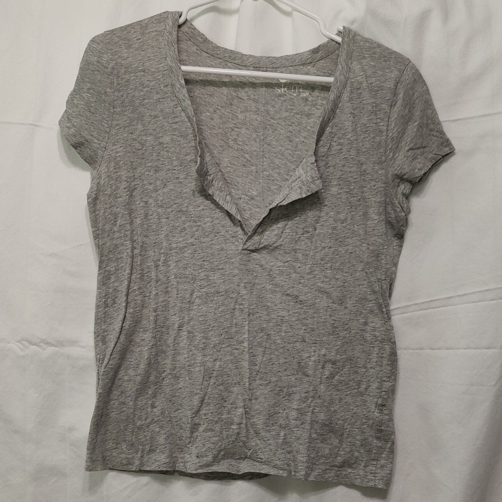 Any Item $10- Send an Offer (Purses Excluded)- Grey split neck T-shirt